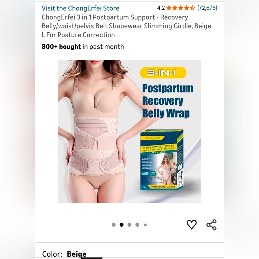 Postpartum 3-in-1 Recovery Belly, Waist & Pelvic Support - Nude Size LARGE
